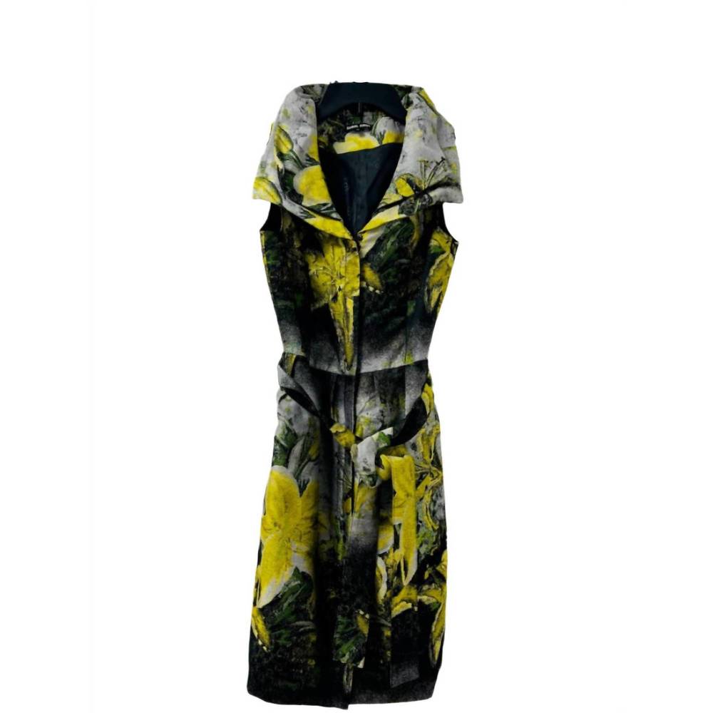 NEW SAMUEL DONG women's floral brocade double collar dress in yellow floral